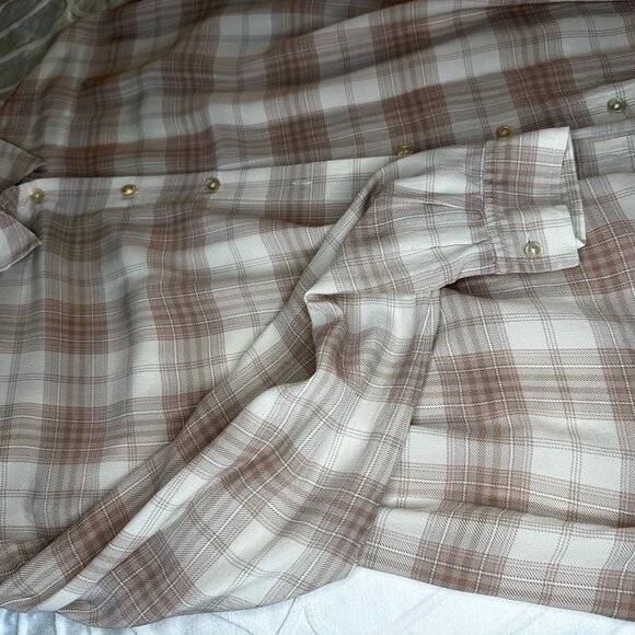 Wilfred 100% SILK! Neutral toned button down plaid blouse XS - Picture 5 of 11
